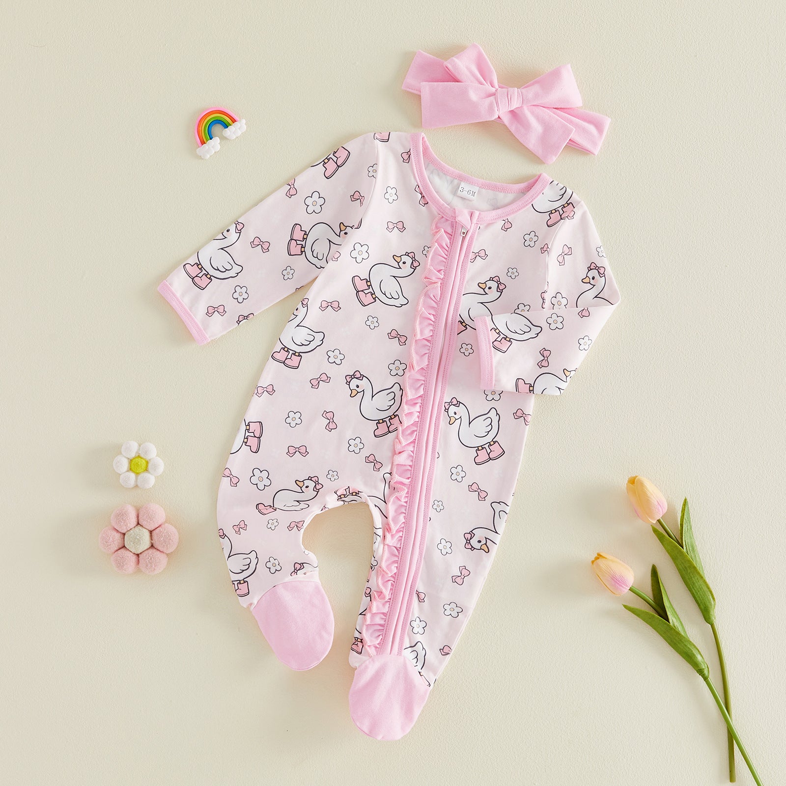 Pelele de bebé estampado con diadema