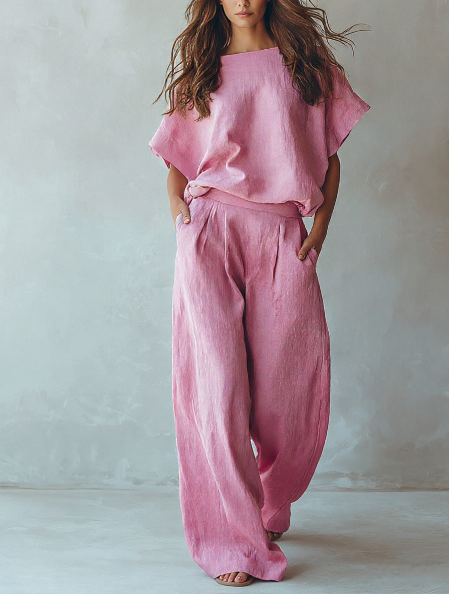 Conjunto de lino holgado (2 piezas)