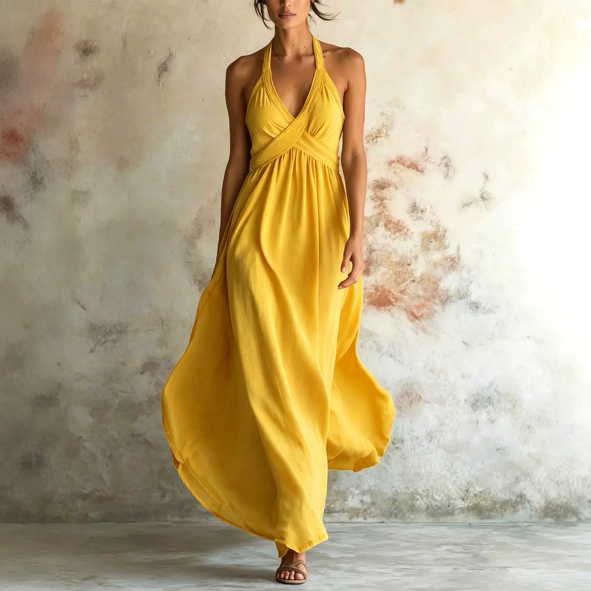 Vestido largo evasé sin mangas
