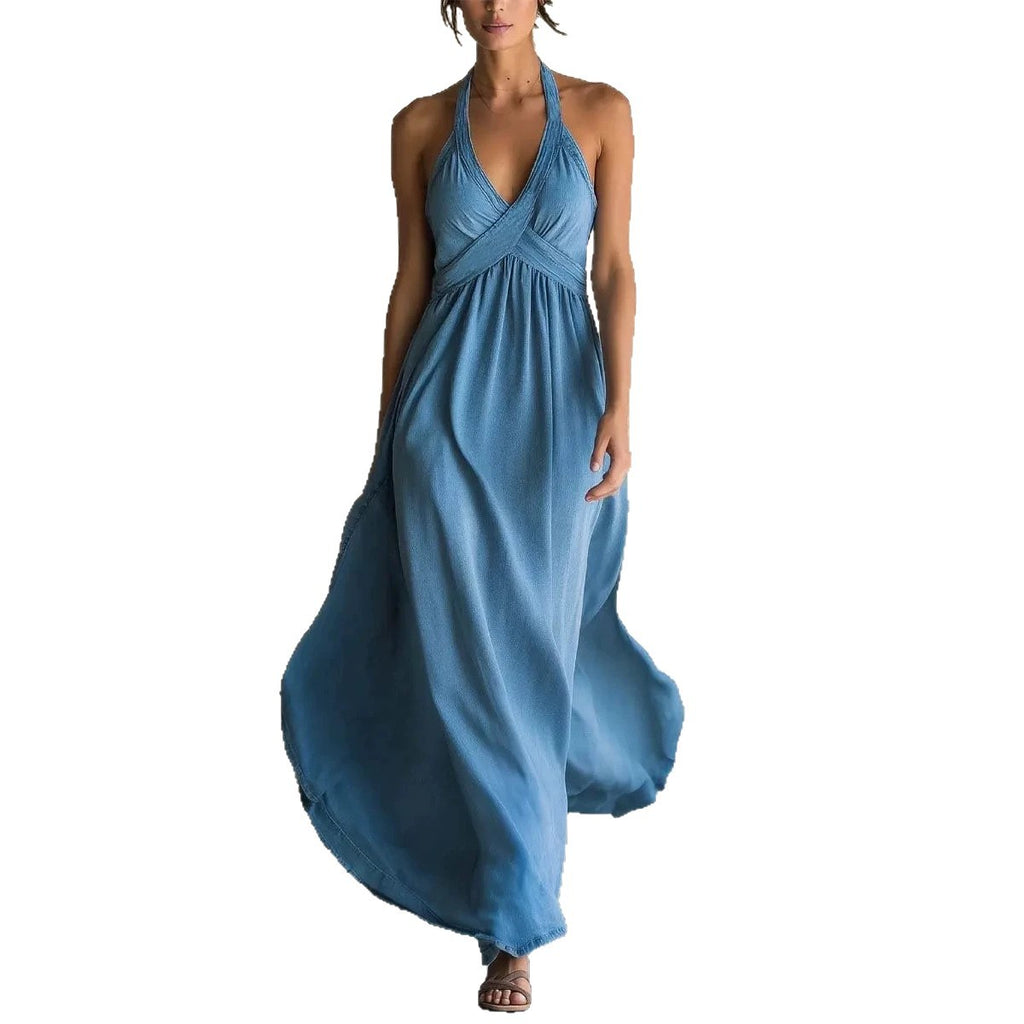 Vestido largo evasé sin mangas