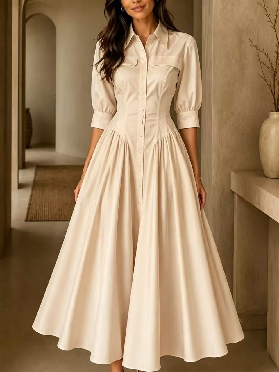Vestido largo de lino de talle alto