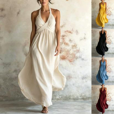 Vestido largo evasé sin mangas
