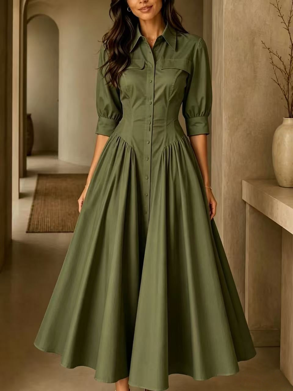Vestido largo de lino de talle alto