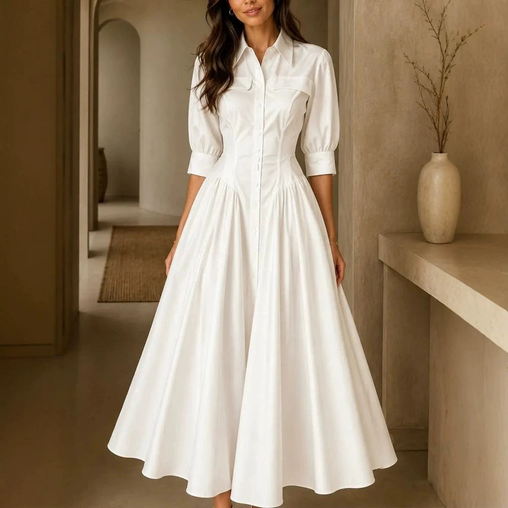 Vestido largo de lino de talle alto