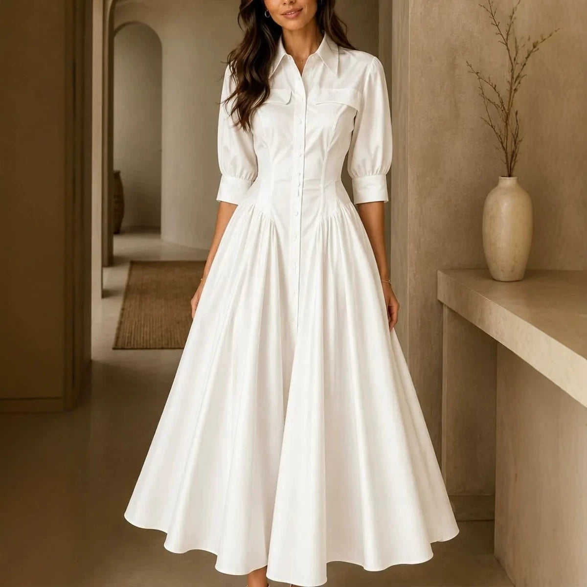 Vestido largo de lino de talle alto