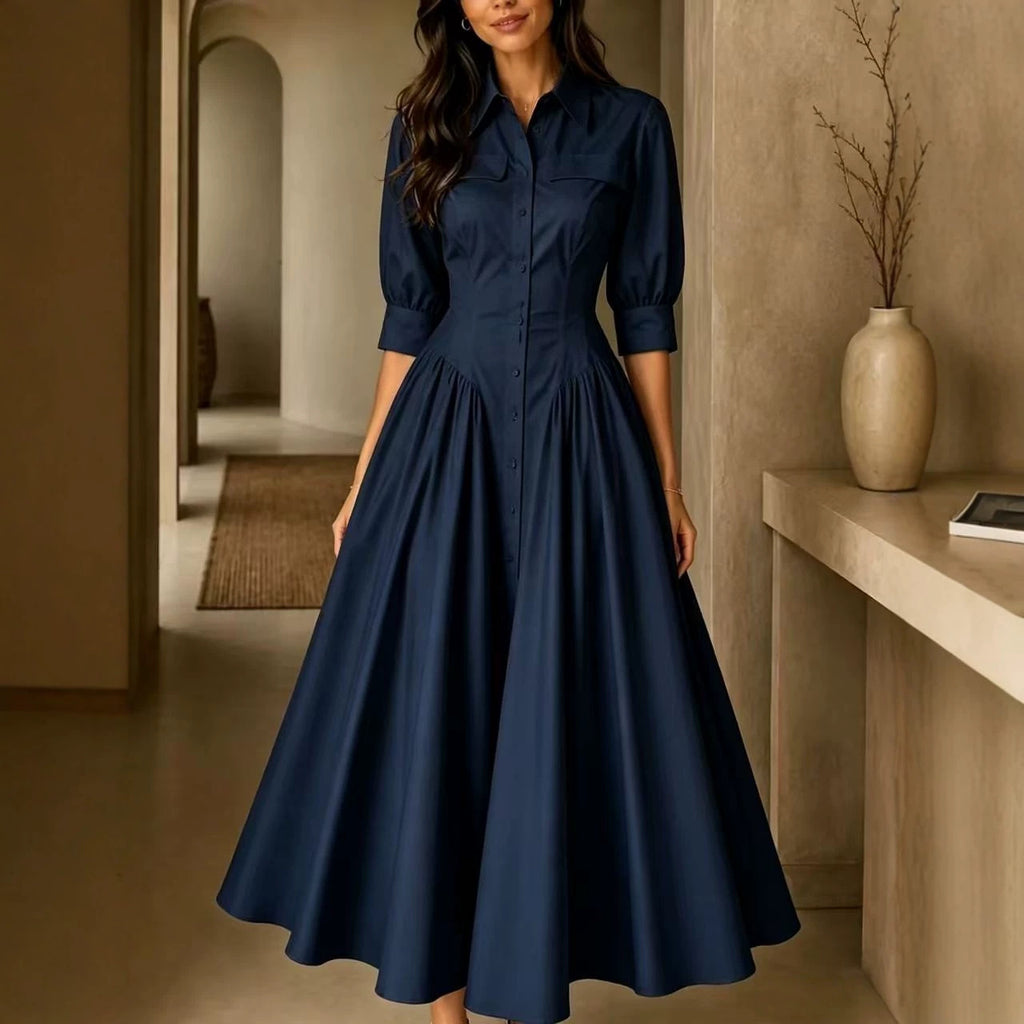 Vestido largo de lino de talle alto