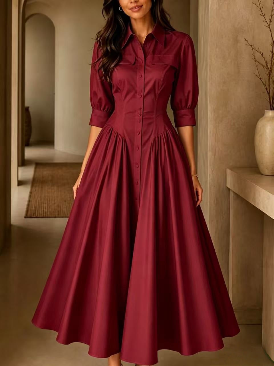 Vestido largo de lino de talle alto