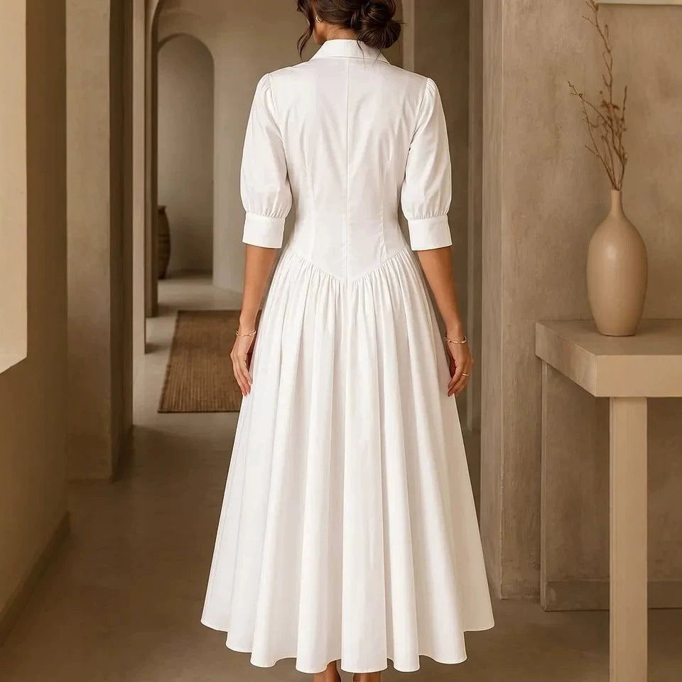 Vestido largo de lino de talle alto