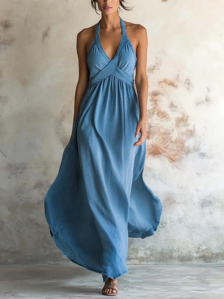 Vestido largo evasé sin mangas