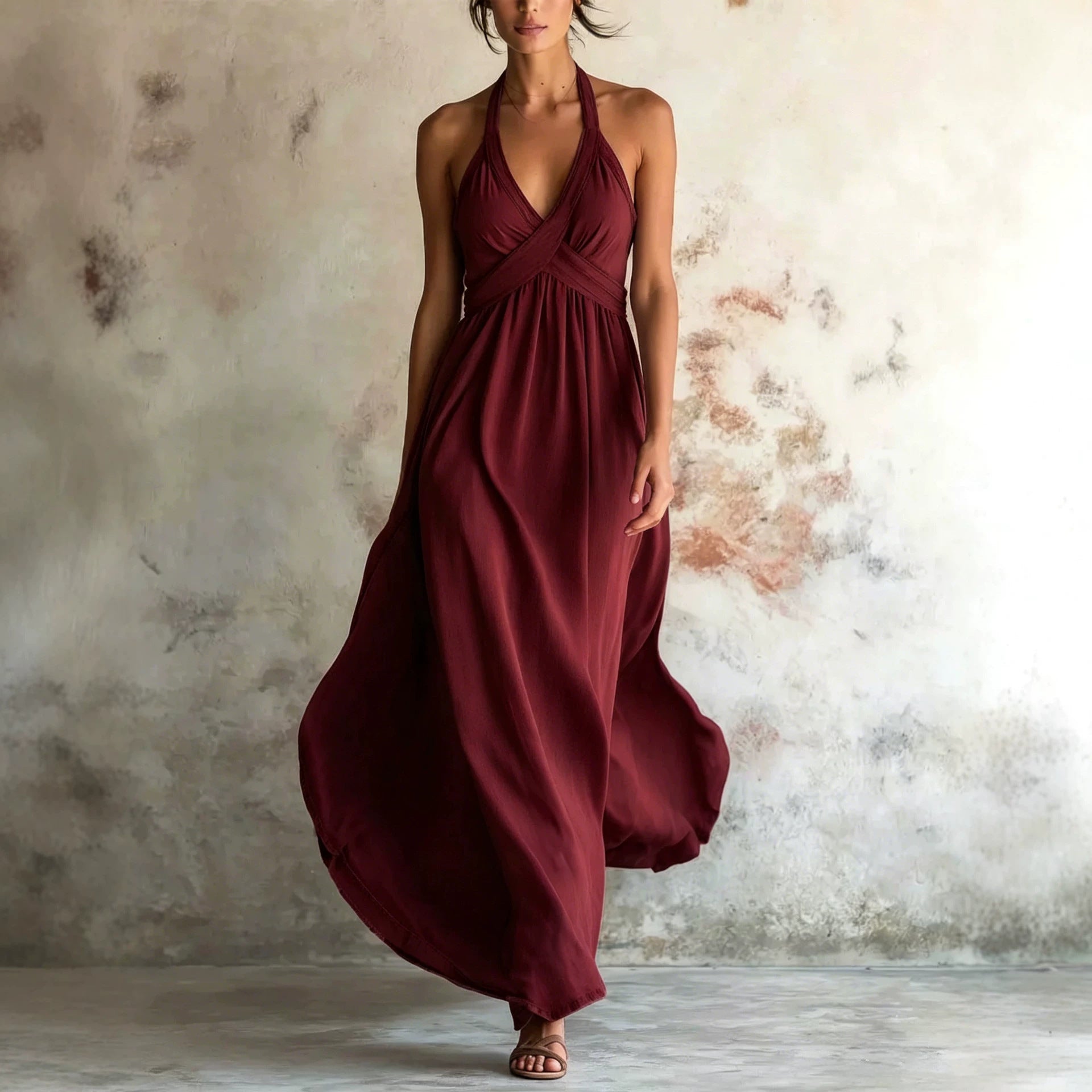 Vestido largo evasé sin mangas
