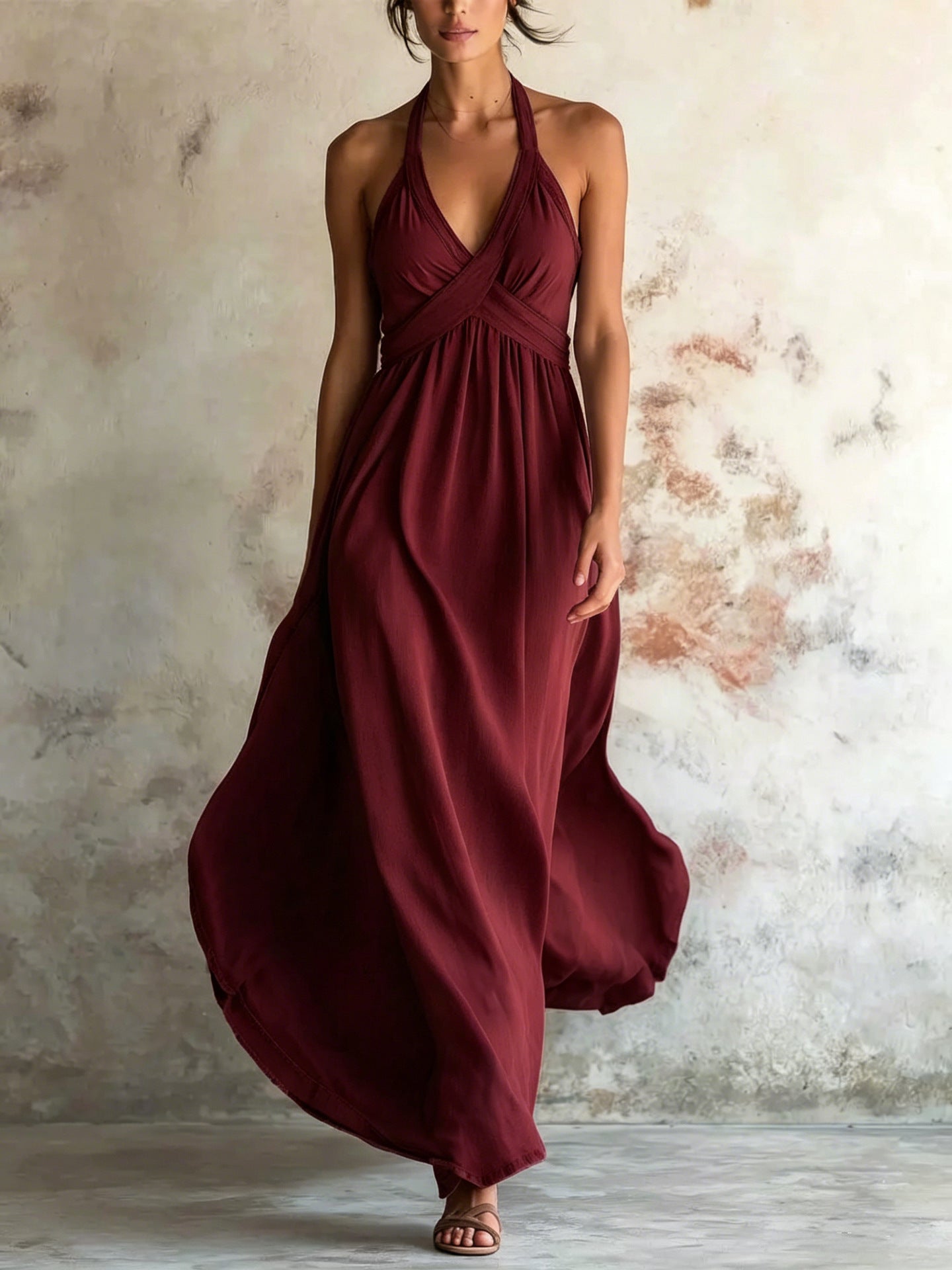 Vestido largo evasé sin mangas