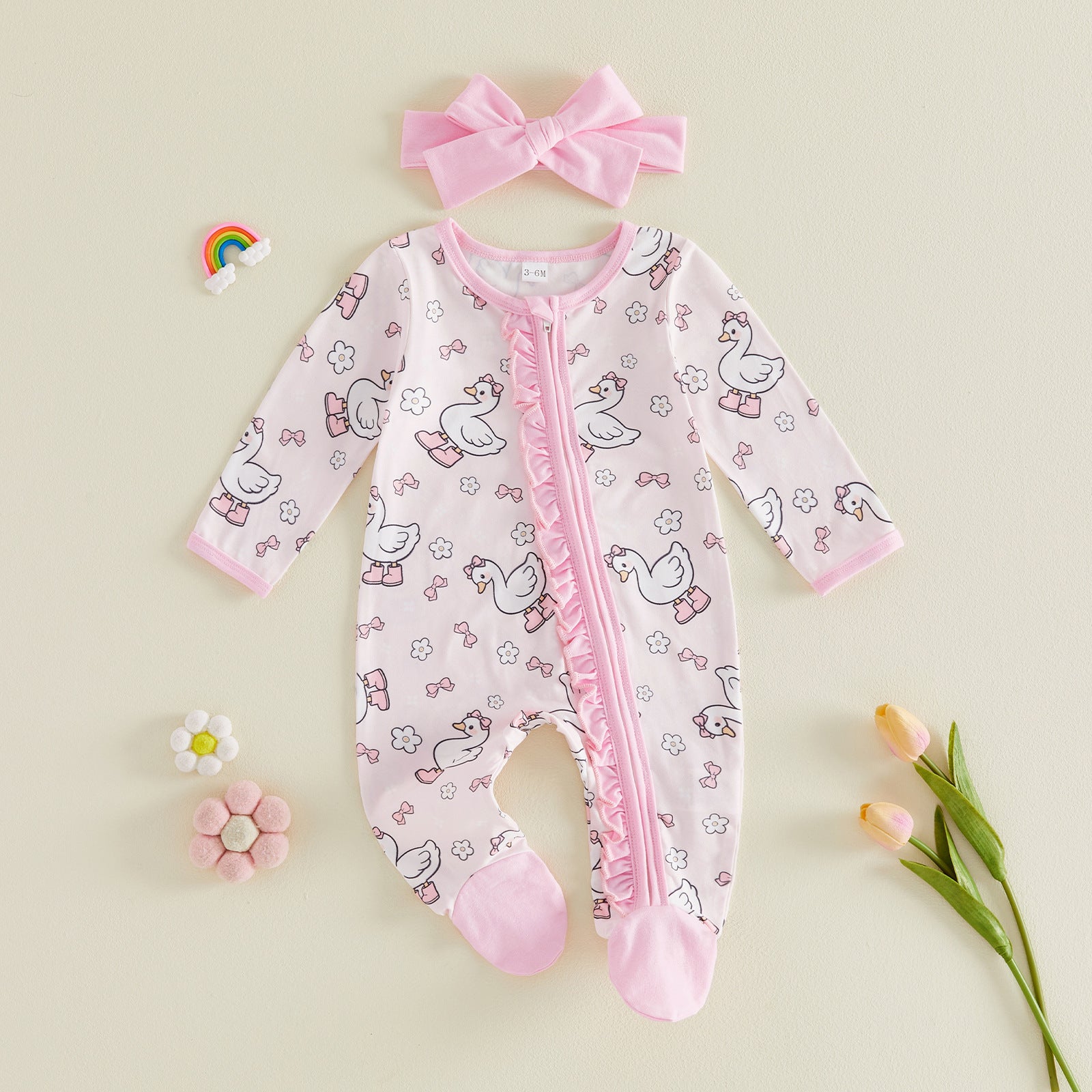 Pelele de bebé estampado con diadema