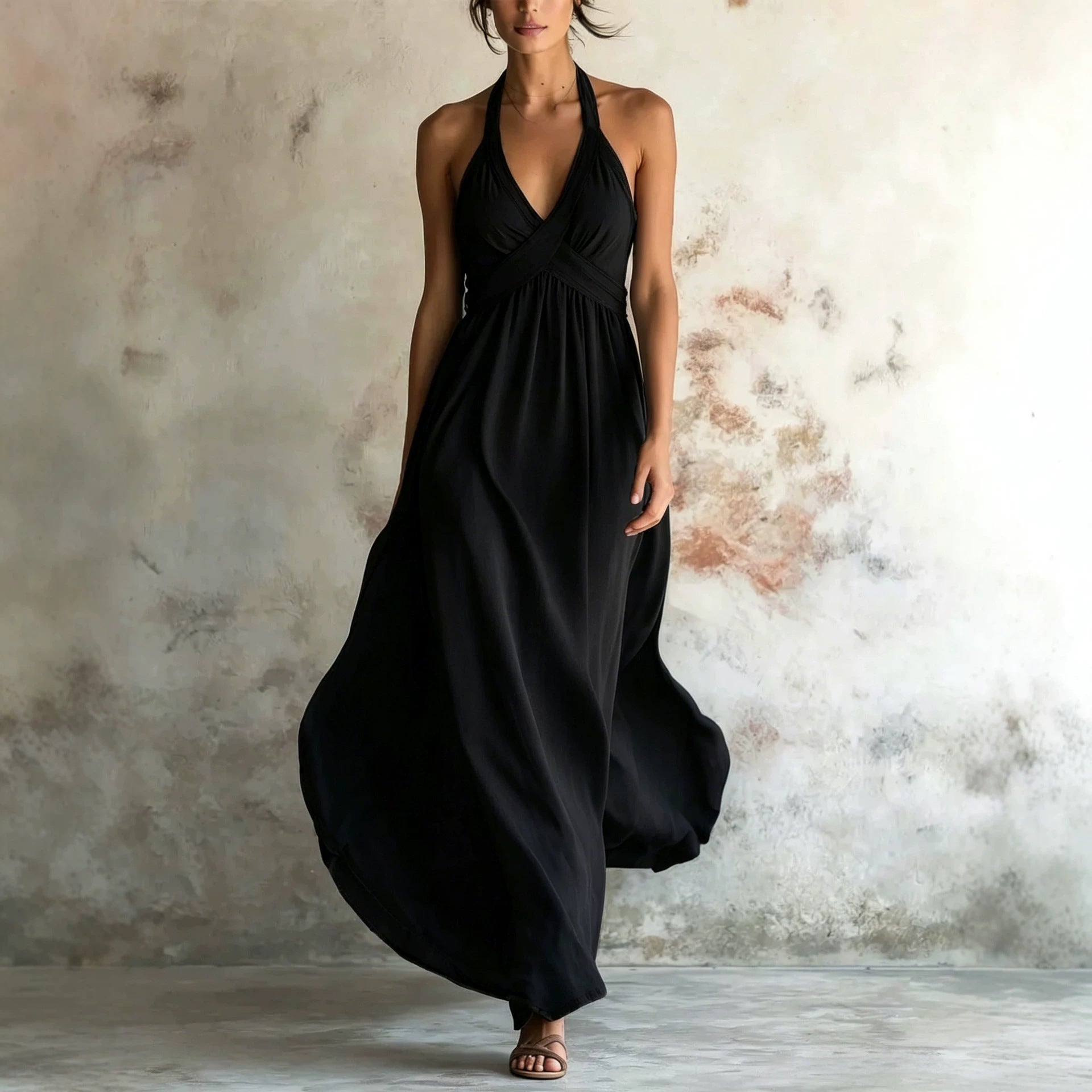 Vestido largo evasé sin mangas