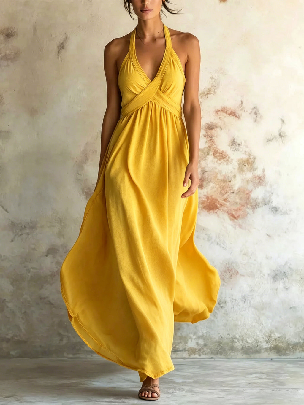 Vestido largo evasé sin mangas