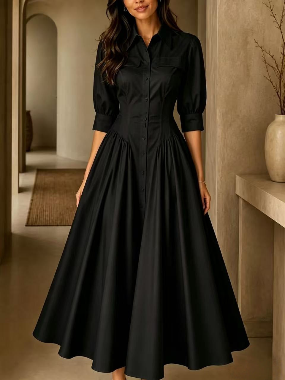 Vestido largo de lino de talle alto