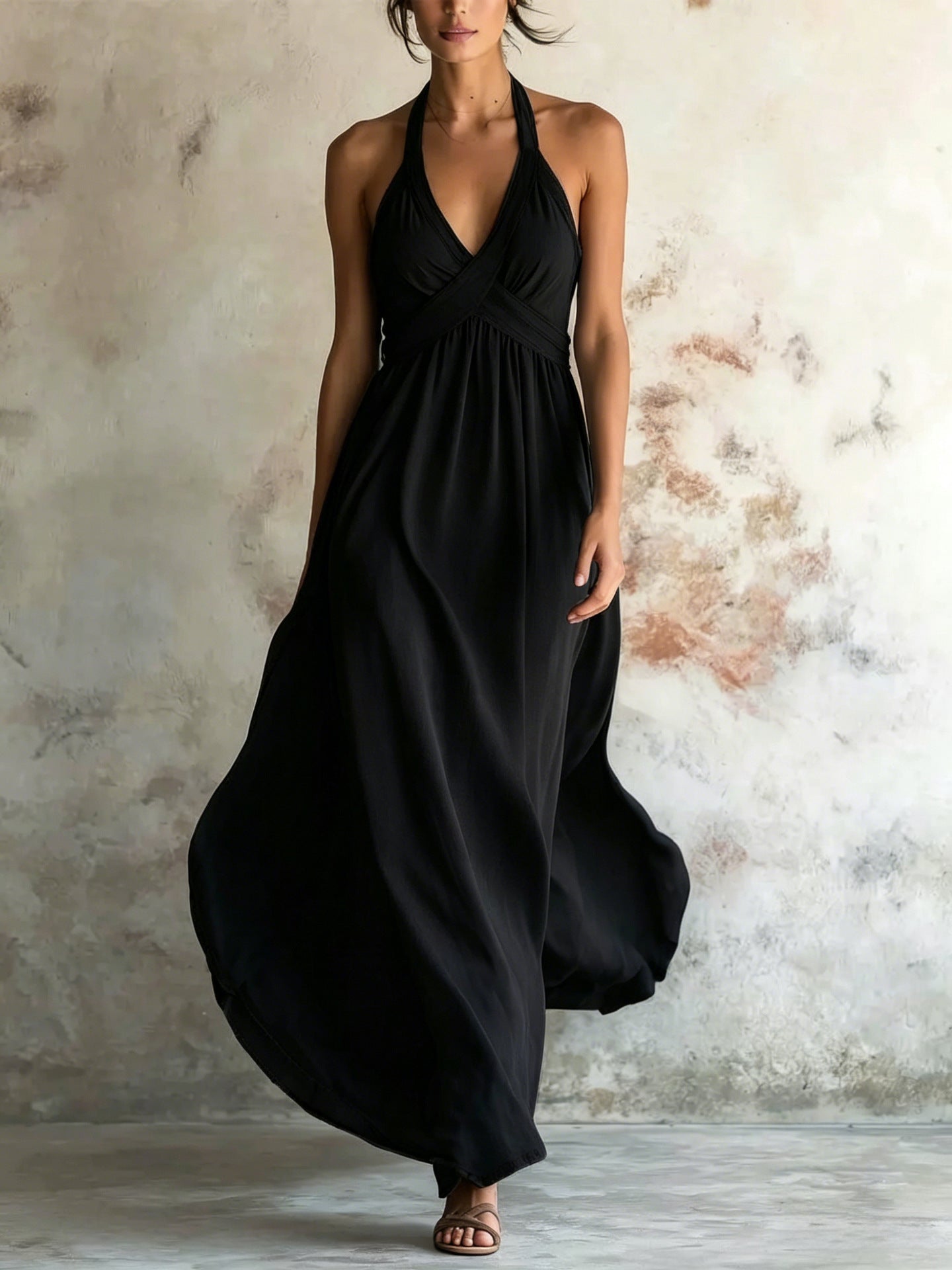 Vestido largo evasé sin mangas