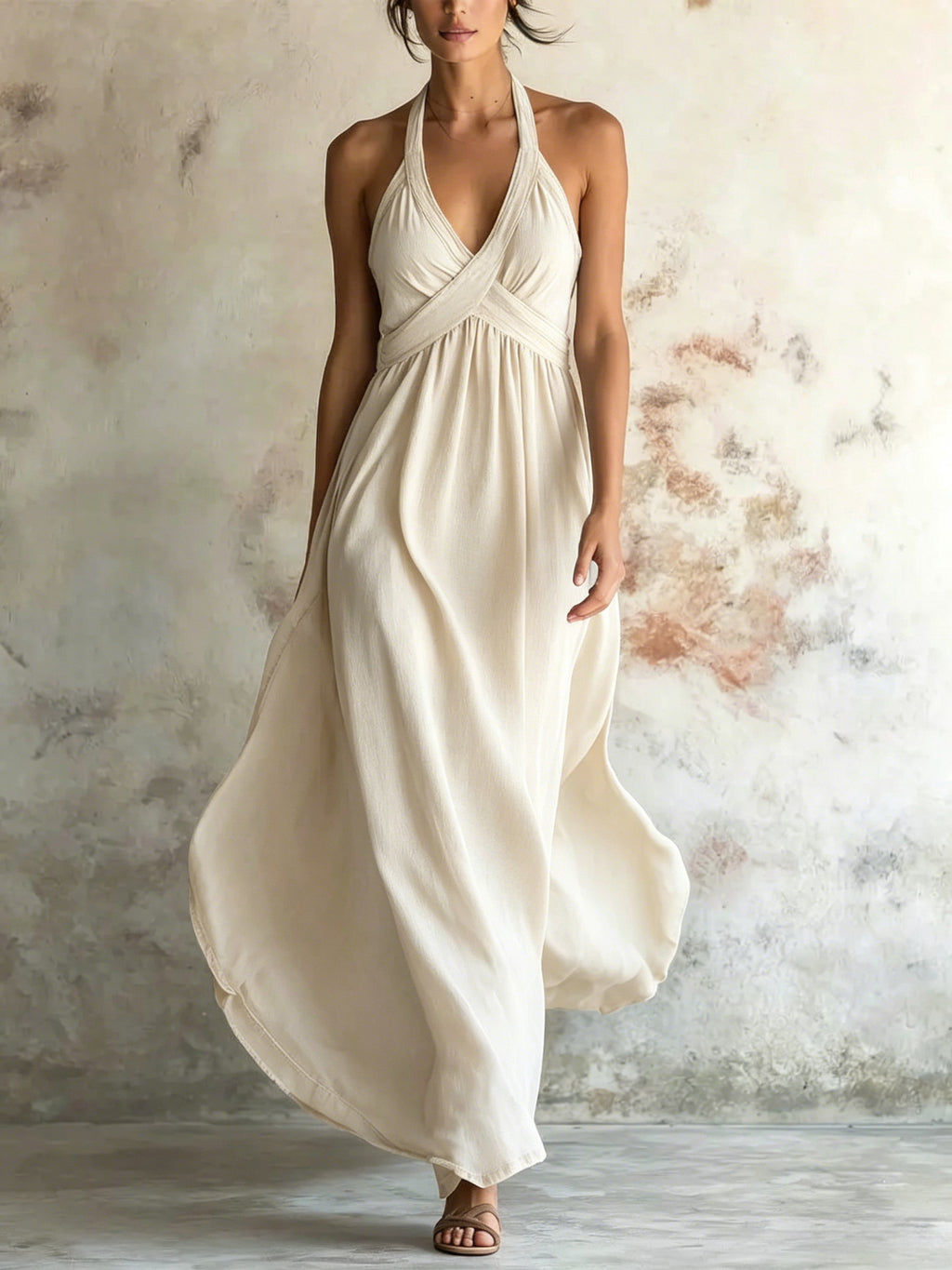 Vestido largo evasé sin mangas