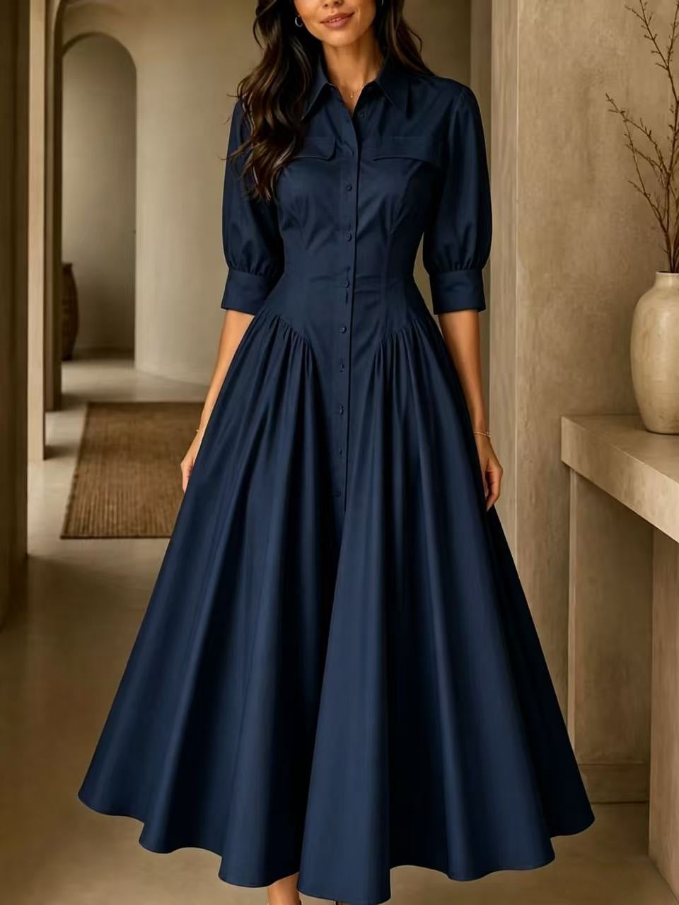 Vestido largo de lino de talle alto