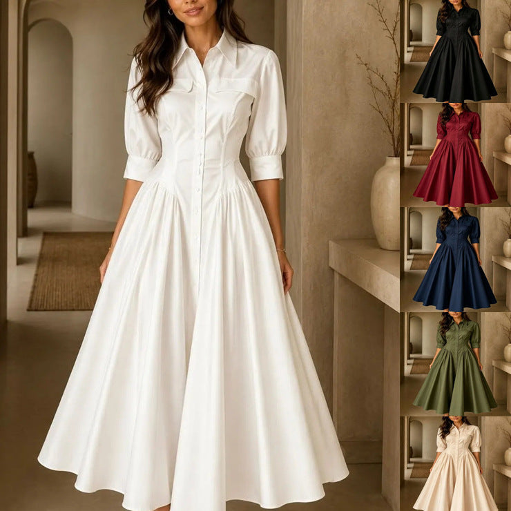 Vestido largo de lino de talle alto